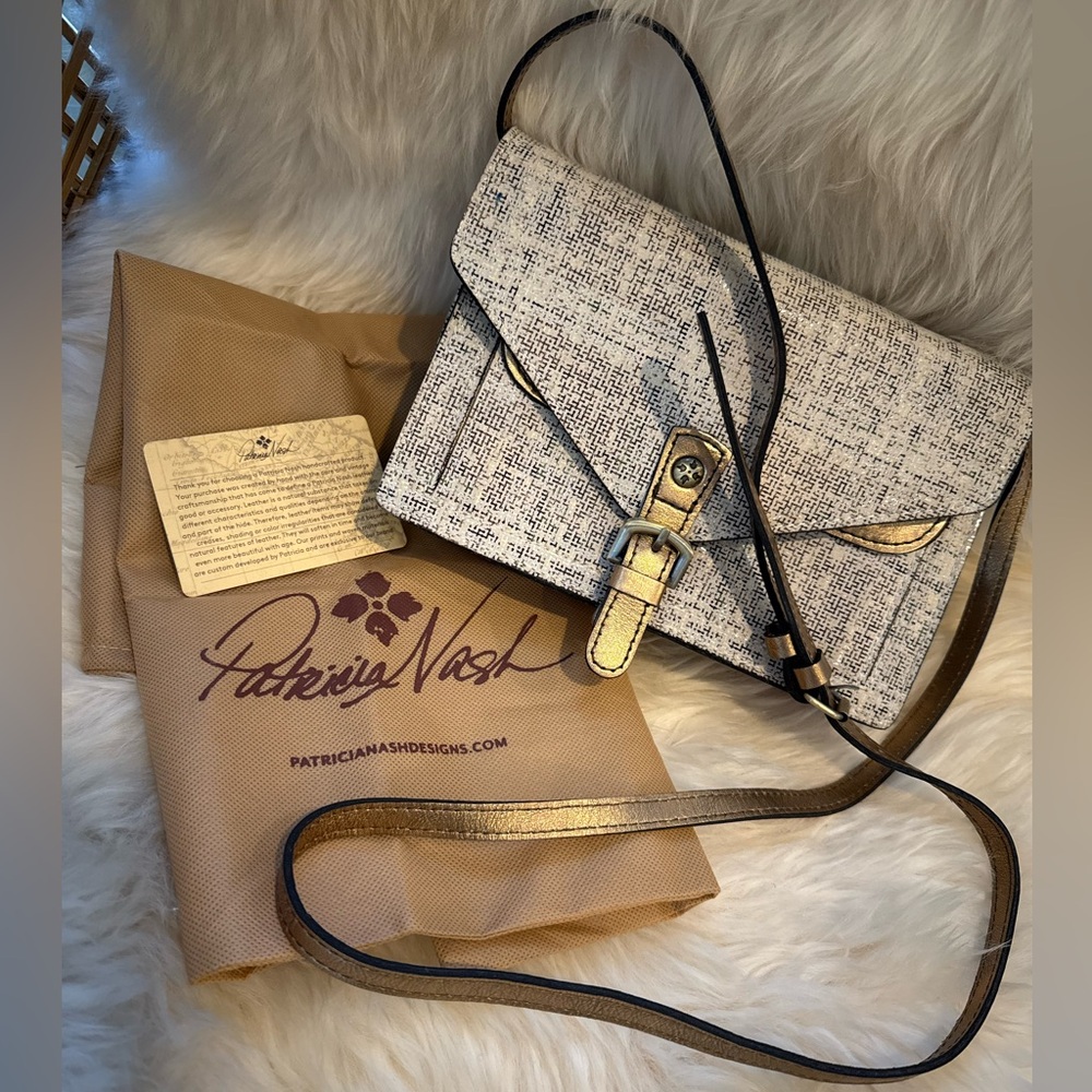 Patricia Nash Cassano Herringbone Gold and Cream Crossbody Bag